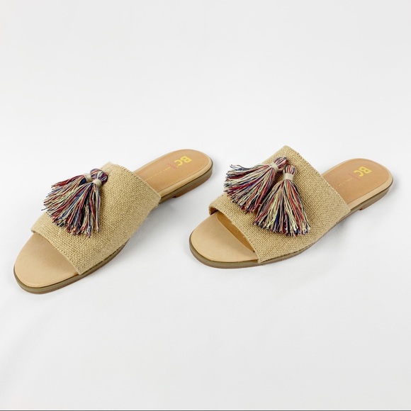 BC Footwear Vegan Natural Burlap Tassel Slides - Picture 3 of 5